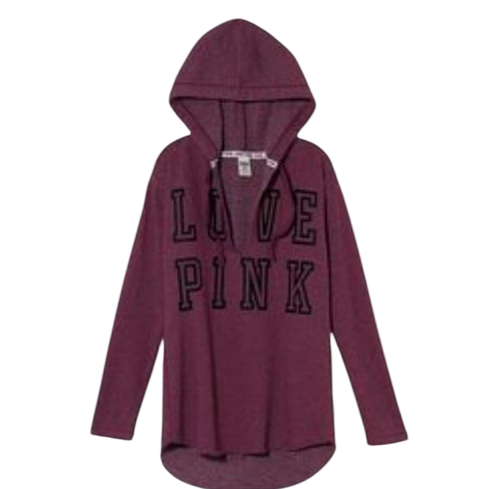 Victoria Secret PINK Raw Hem V-Neck Hooded Sweatshirt